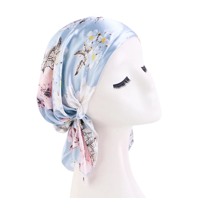 Women Satin Pre-tied Turban Newly Paisley Pattern Muslim Headband Soft Flexib Hair Scarf Chemo Cap Leadies Head Wrap Bandana