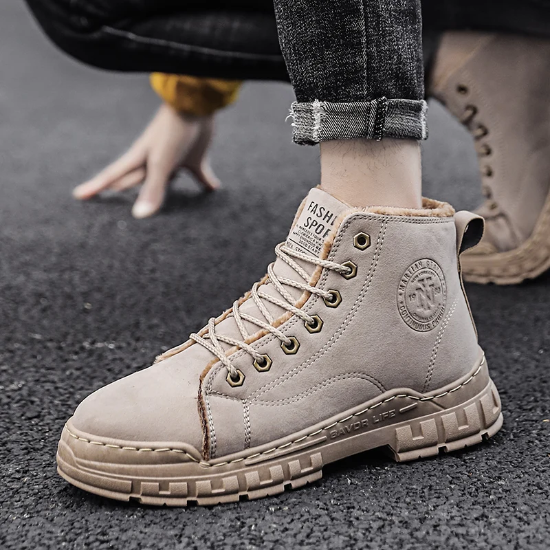 New Imitation Suede Boots Men's Winter Shoes High-top Sports Warm Ankle Boots Men's Thick Plush Temperament Snow Boots Men