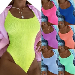 Summer Chic Bodycon Bikini Sexy Backless Swimsuit Women's Solid Slim One Piece Swimsuit Candy Color Bodysuits Casual Beach Wear