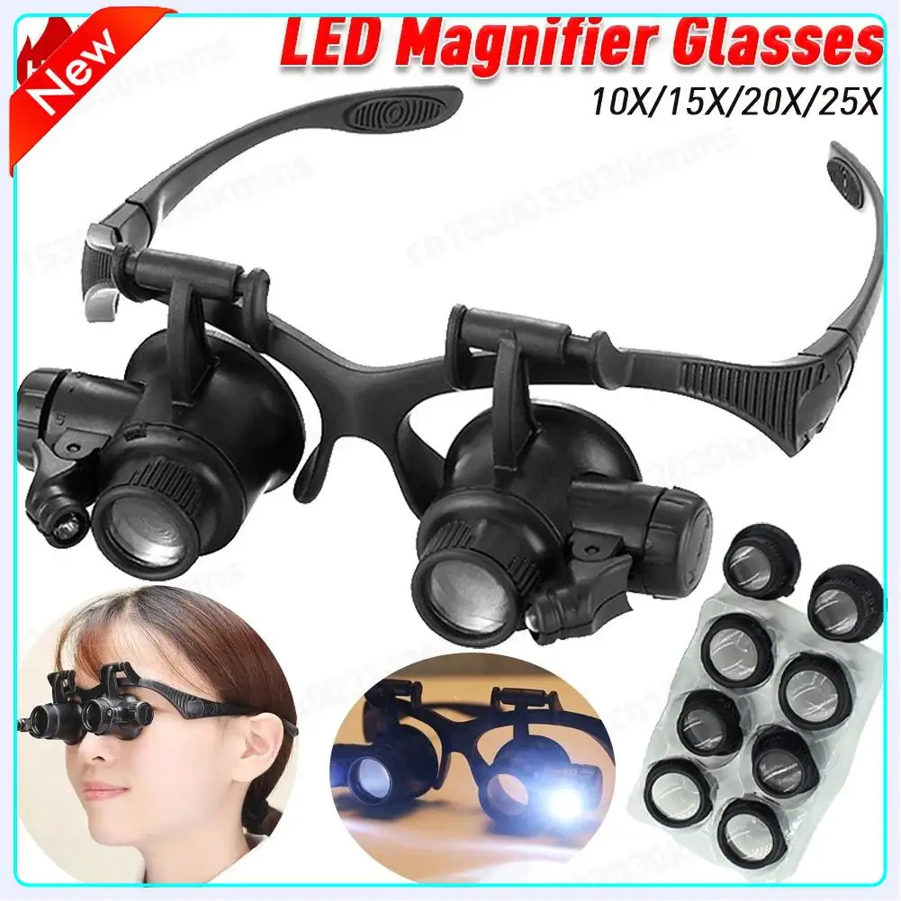 

10-25X LED Head-Worn Magnifier Lens Adjustable Tool for Antique Jewelry Identification & Clock Precision Repair (Without Battery