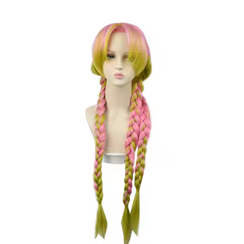 Anime Demon Kanroji Mitsuri Cosplay Slayer Gradient Fried Dough Twists braid Costume Halloween for girl