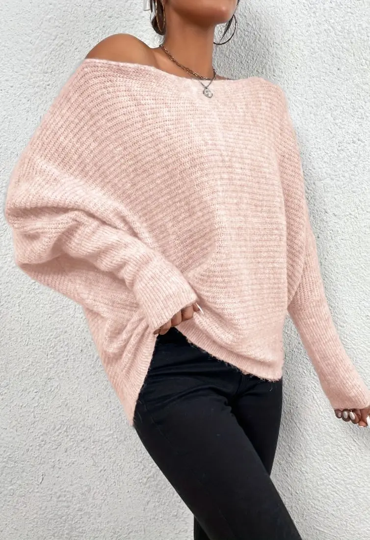 Fashion Autumn Winter Women Sweatershirt Loose Long Sleeve Solid Color Pullover Knit Sweater Lady tops