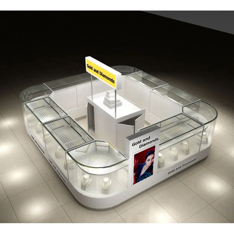 Custom, fashionable jewelry showcase cabinet custom mall kiosk for jewelry boutique jewelry display kiosk with LED light