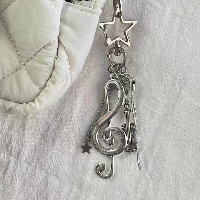 Korean Chic Silver Music Note Charm Mobile Phone Chain Fashion Girl's Star Keychain Decorative DIY Pendant for Backpack Handbag