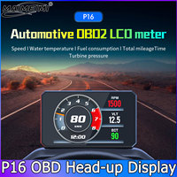 P16 Head Up Display HUD Display CarOBD2 Head-Up Display Car Speedometer RPM Water Temperature Voltage Car Speed Security Alarm