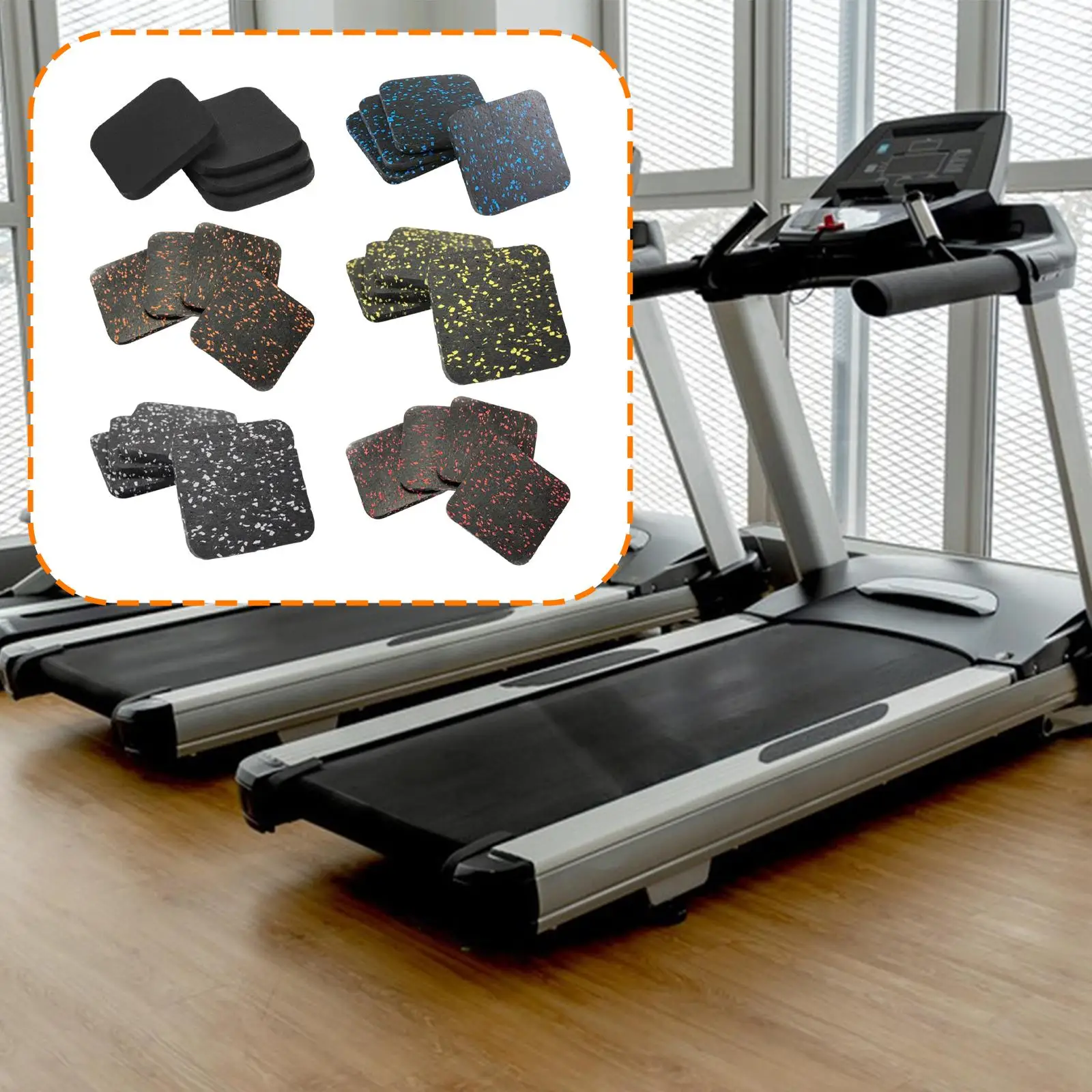 

4x Квадратные резиновые амортизирующие коврики для беговой дорожки, вибропоглощающие подкладки для тренажеров, домашнего спортзала, велотренажеров и фитнеса