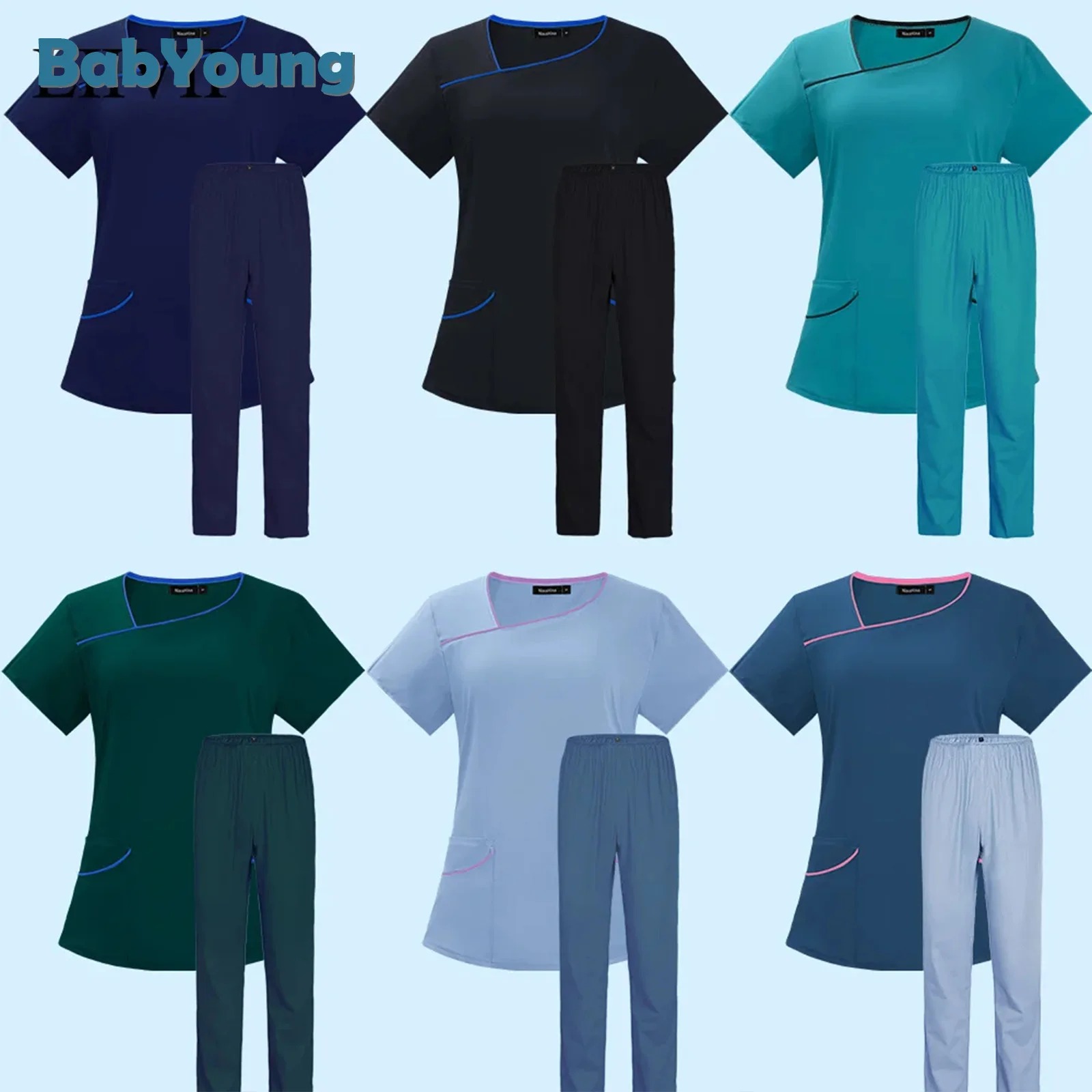 

Men Doctor Uniform Nursing Scrub Set Nurse Workwear Women Health Service Outfit Work Clothing Top And Pant Scrubs Uniforms