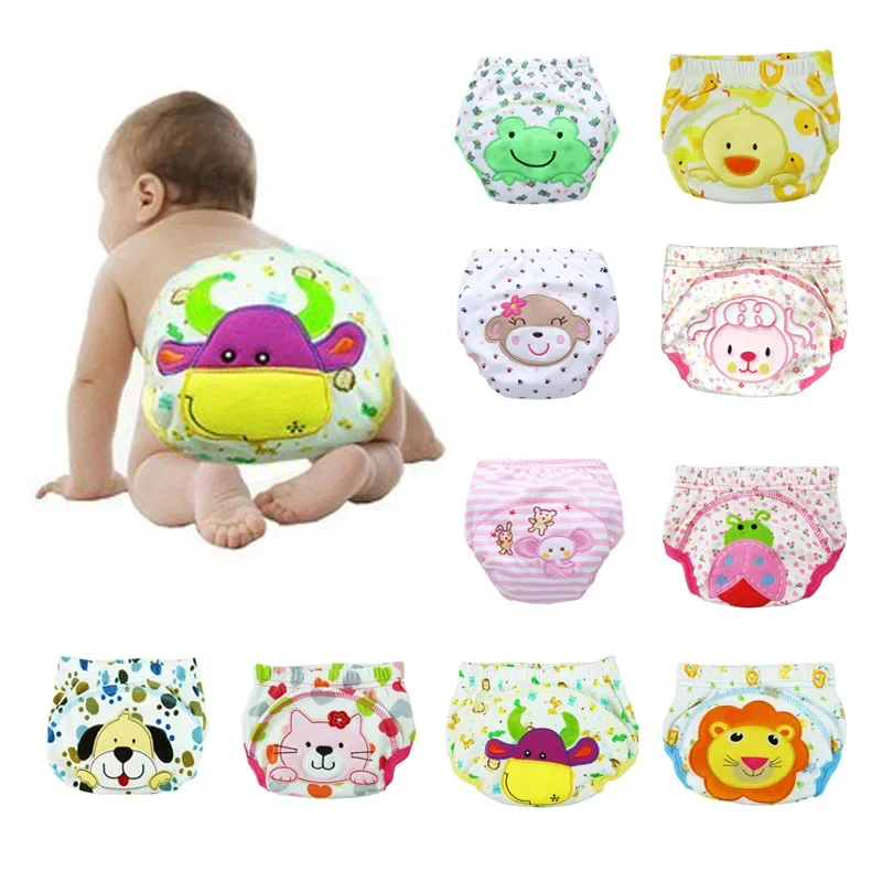 

Baby Diaper Cloth Cover Three-Layer Training Pants Embroidered Pull Up Diaper Cotton Cute Animal Big Elastic Waterproof Panties