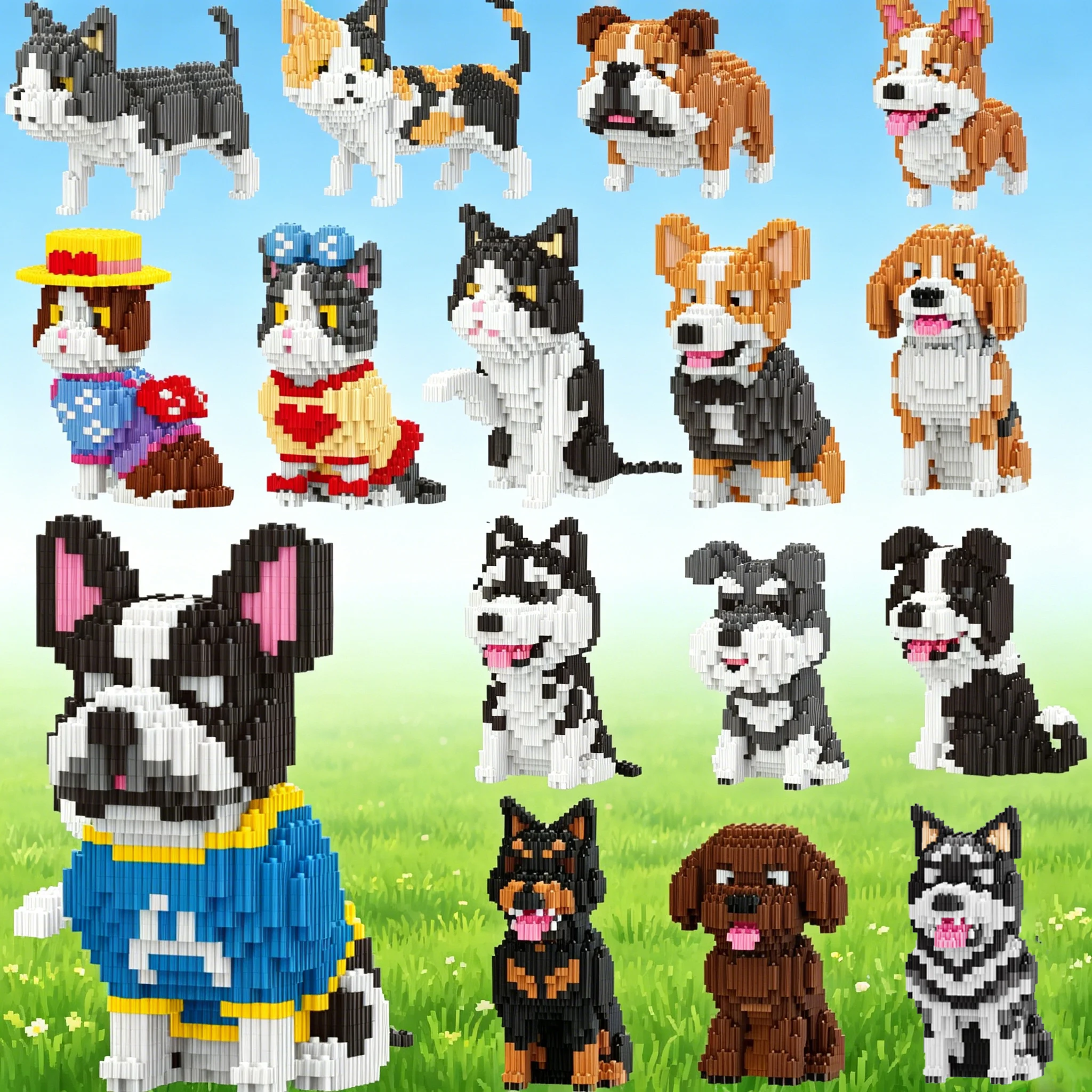 Linkgo Animal Building Blocks Bulldog Husky Corgi German Shepherd Pet Toy Cats Dogs Brick Figures Christmas Gift for Pet Lovers