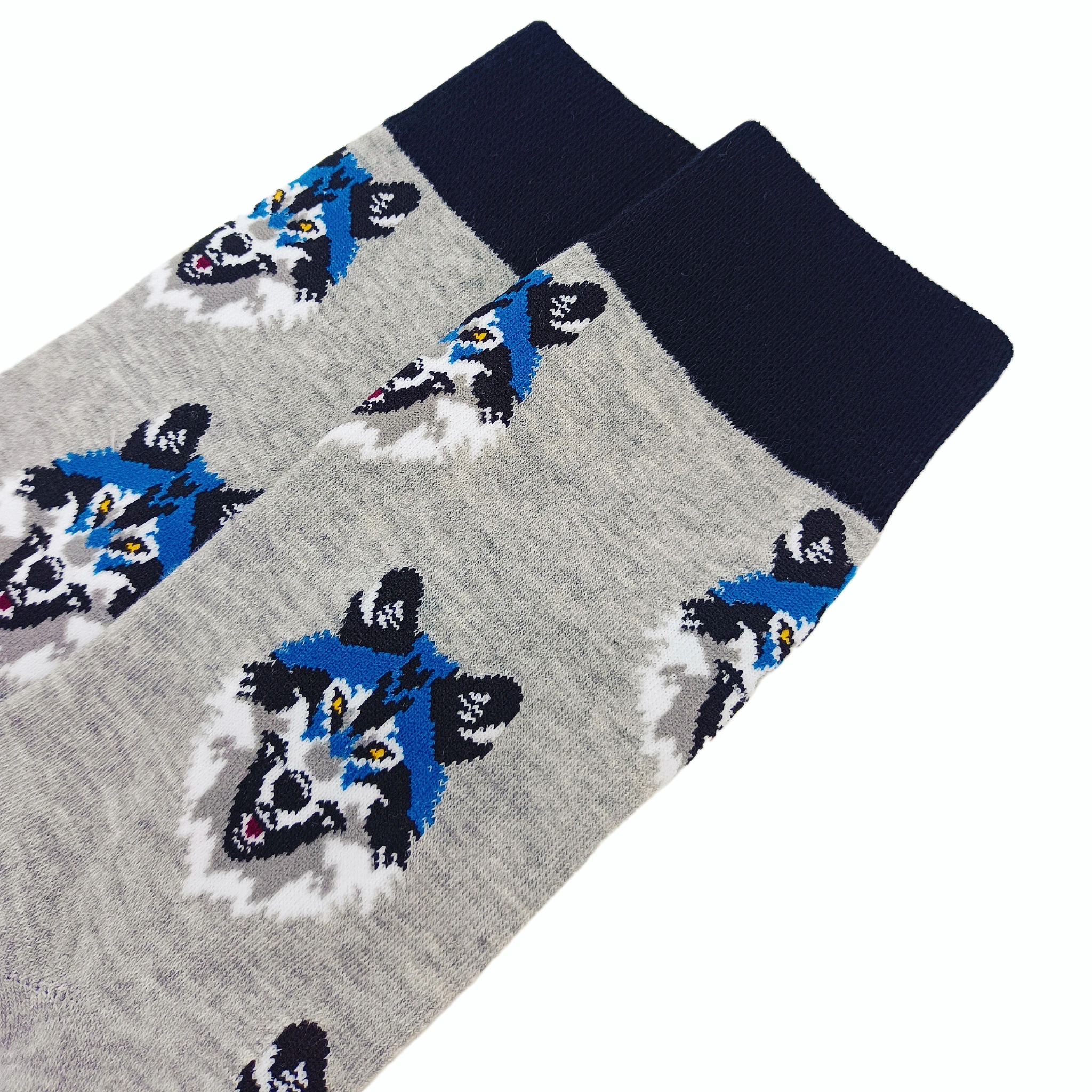 コットンウルフヘッドソックス、アニマルパターン、ミッドカーフ、スポーツスタイル、カジュアル、1ペア