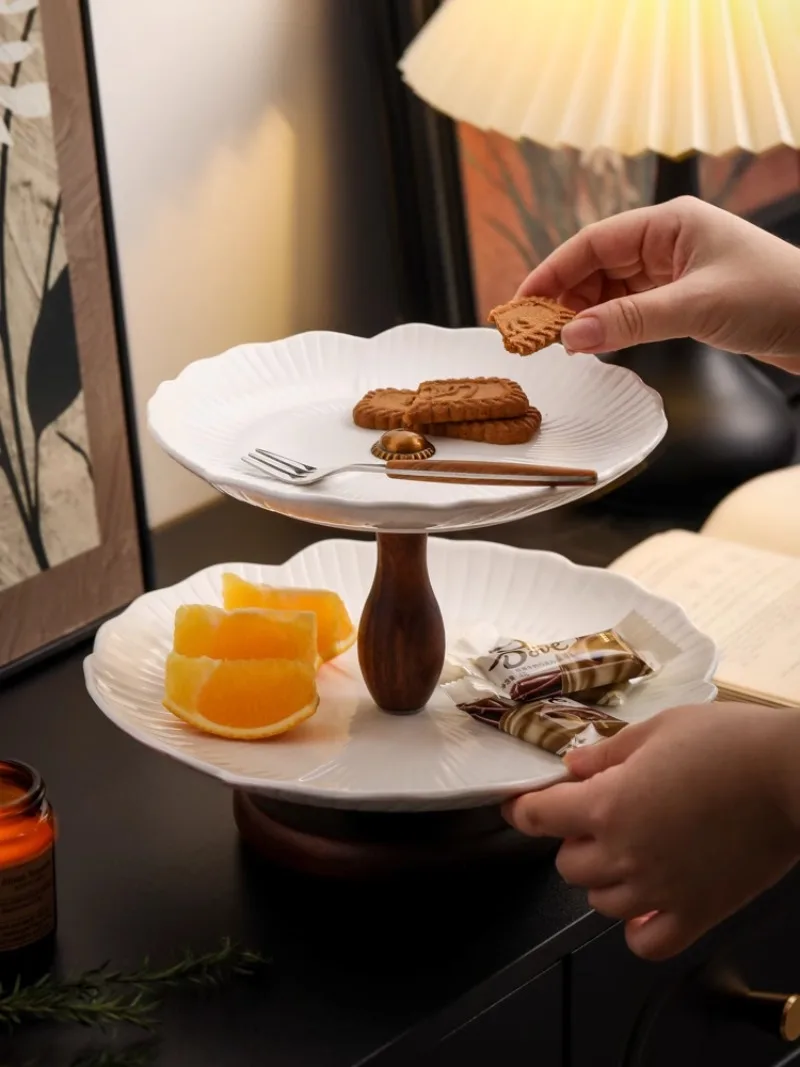 desktop, double-layer medieval dried fruit plate, living room decorative storage, fruit plate retro high-value snack plate