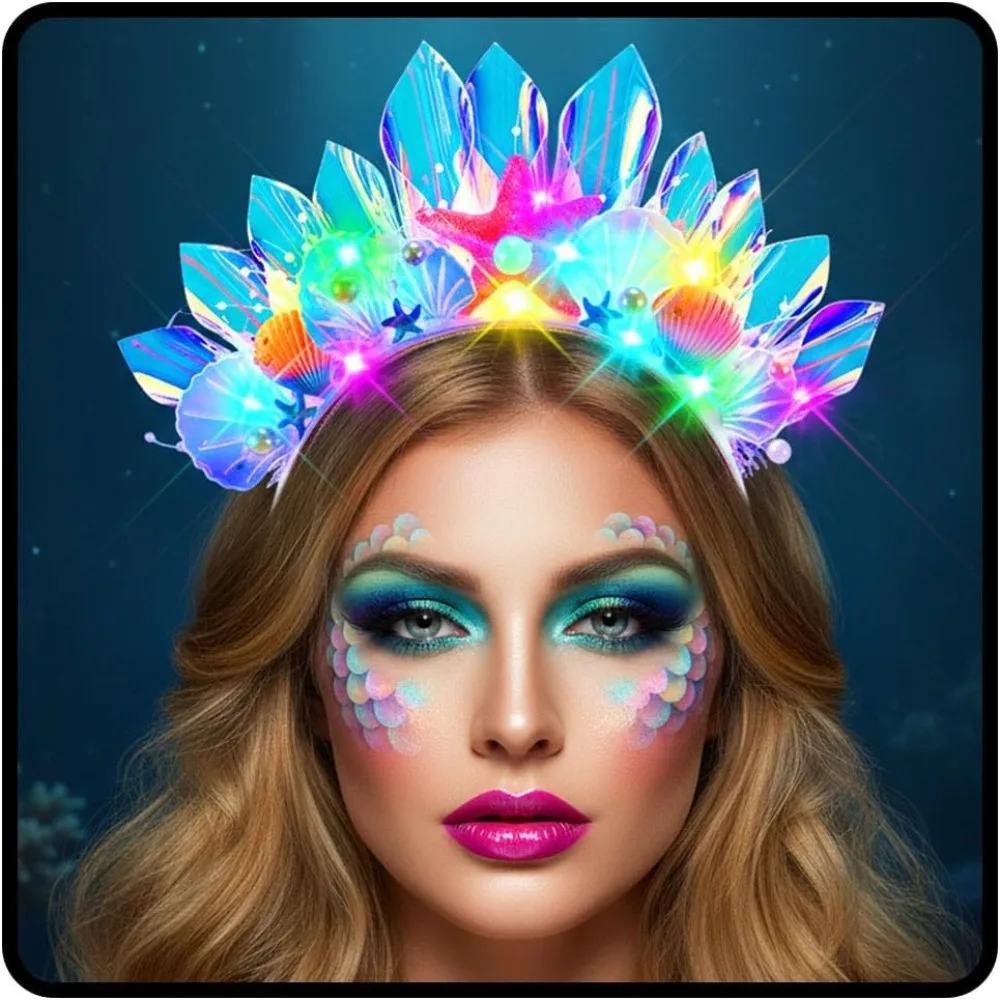 

Light Up Mermaid Headband Glow Starfish Shell Headpiece Led Costume Hair Accessories for Women