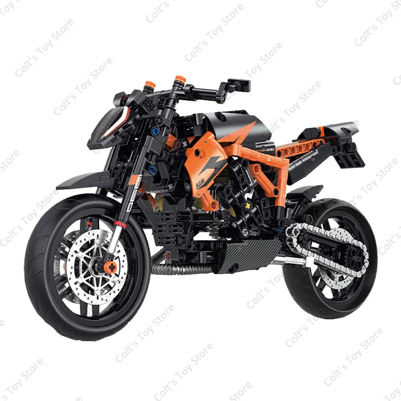 City Series Speed Champion KTM 1290 Motorcycle Building Blocks Black Duke Moto Racing Retro Motorbike Model Brick Kids Toy Gift