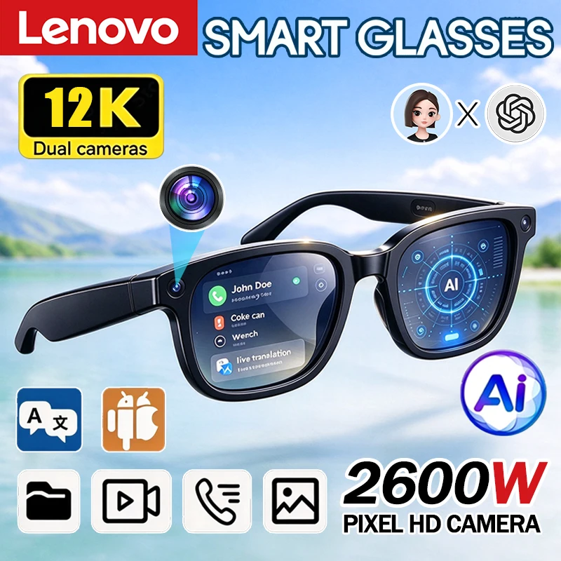 Lenovo AI Smart Glasses Translation Listening To Music Bluetooth Conversation Recording 2027 New Smart Sunglasses for Men Women