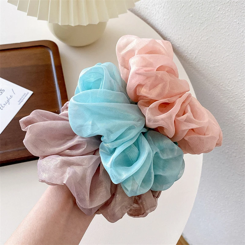 New Organza Scrunchies Fashion Pearlescent Rubber Bands For Girls Korean Style Chiffon Elastic Hair Bands Women Hair Accessories