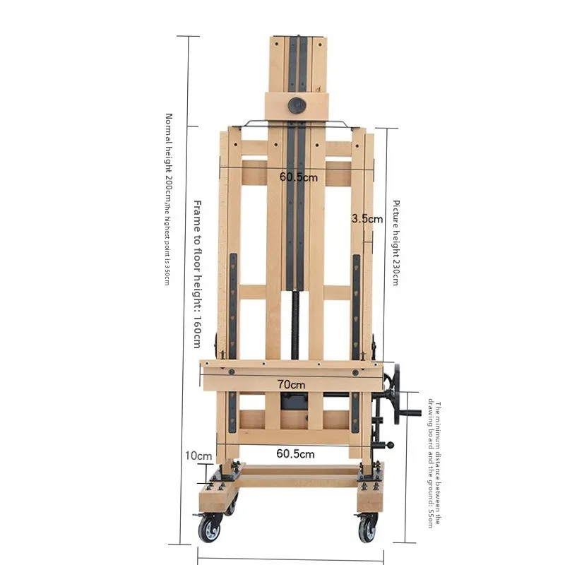 Beech multi-functional adjustable oil painting stand large easel flat and dual-purpose