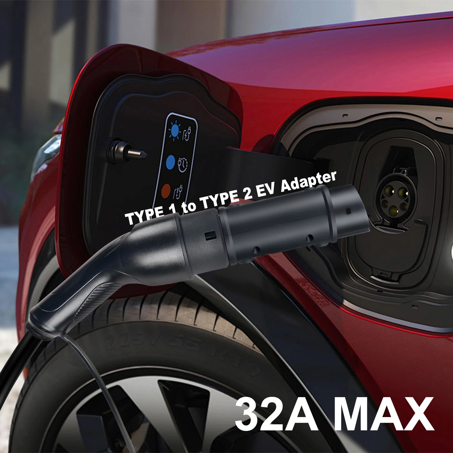 Kolanky 32A 7.2kw Charging Adapter Type 2 To Type 1 Charger Conventer Connect Type 2 Charger For Electric Vehcile Type 1 Car