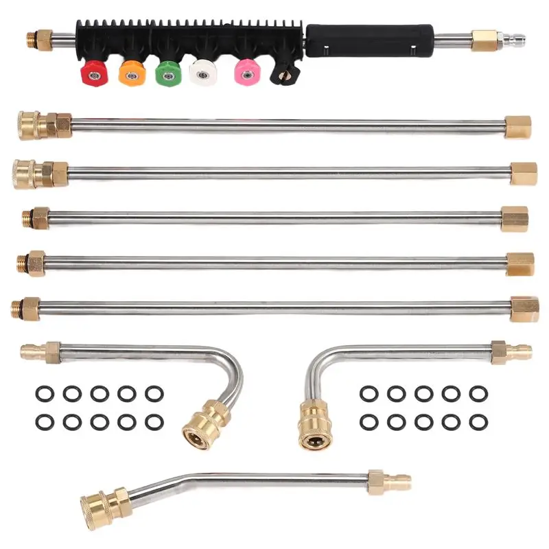 A84E-Pressure Washer Extension Wand Set - Upgrade Power Washer Lance With Spray Nozzle Tips,Curved Rod, 1/4 Inch Quick Connect,