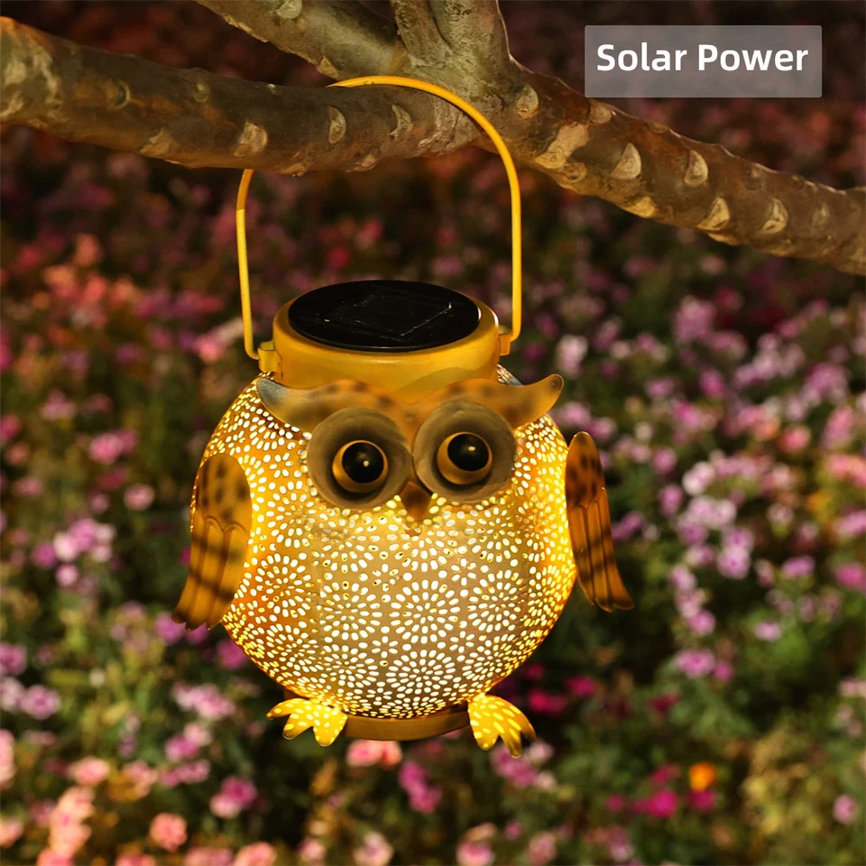 Waterproof metal decorative solar light outdoor courtyard dining table path owl pattern hanging solar light courtyard light
