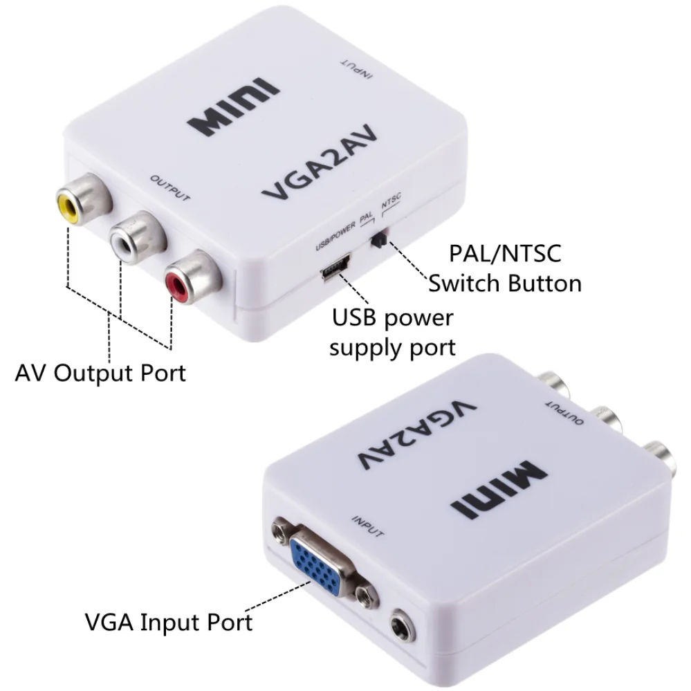 PzzPss Mini VGA do konwerter AV Adapter z dźwiękiem 3.5Mm 1080P VGA do konwerter HD RCA konwersor dla komputera PC do TV HD komputer do telewizora