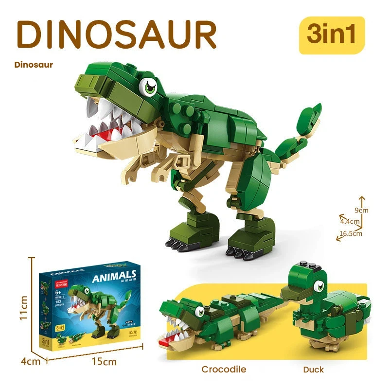 3 IN 1 Land Animal Series 8 Pack Building BlocksCreative STEM Construction Bricks Set，  Ideal Christmas Birthday Gift for Kids