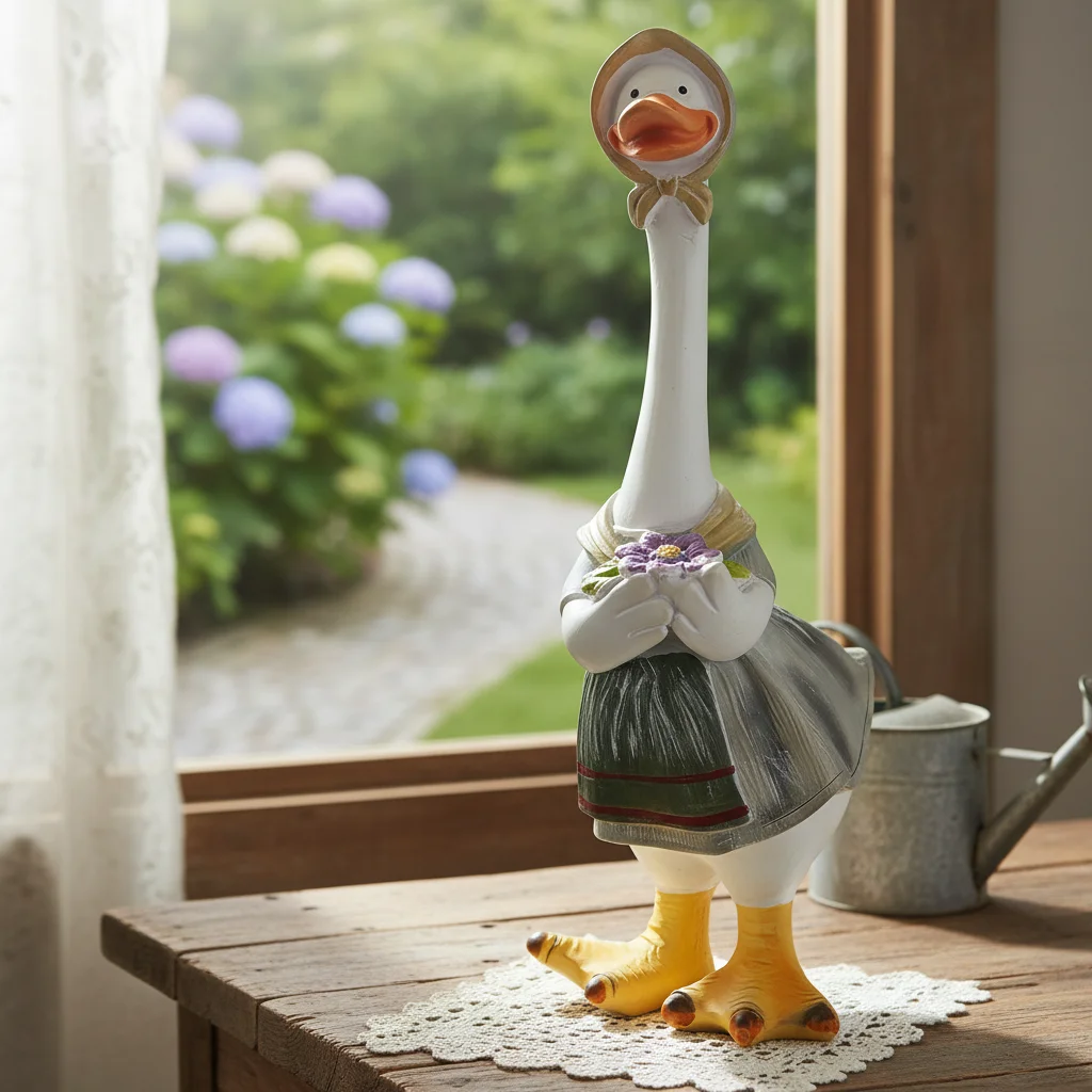 Resin Long Neck Duck Statue Home Decor Art Craft For Table Balcony Garden