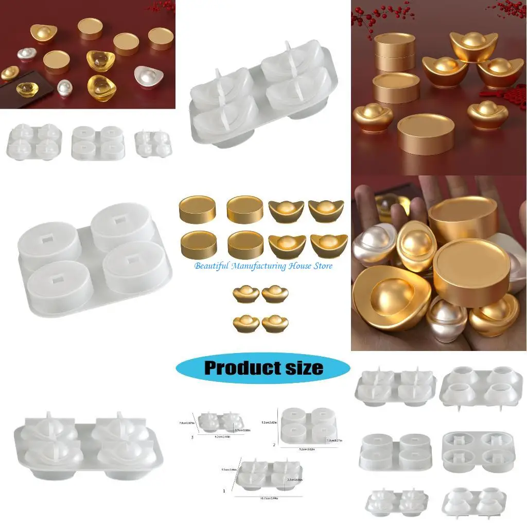 

E56A 4-полосная пищевая силиконовая форма для изготовления слитков удачи и безопасных монет, легко выпускаемая форма с символами