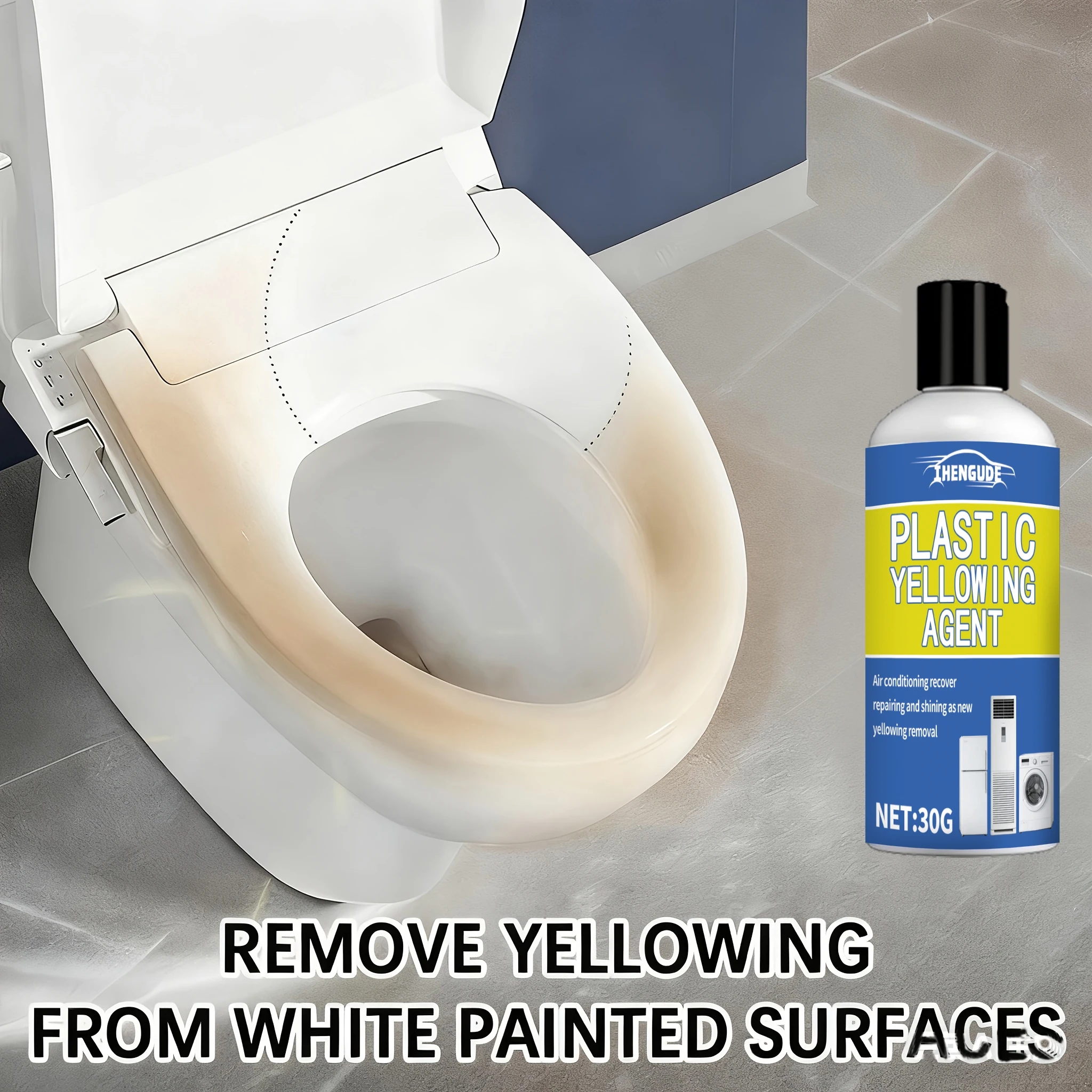 30ml Fast Plastic Yellowing Remover - Heavy-Duty Formula for Air Conditioners, Car Headlights, Panels, Appliances, and Electronic Products - Instantly Restores Whiteness, Appliance Maintenance, Easy to Use, Fast Results, Non-Toxic Solution