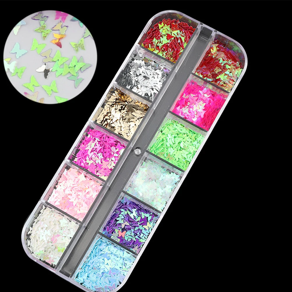 

12 Colors Butterfly Glitter Sequins Box Set for Nail Art Makeup Scrapbook Christmas Decor Gift Packaging Eye Makeup Glitter