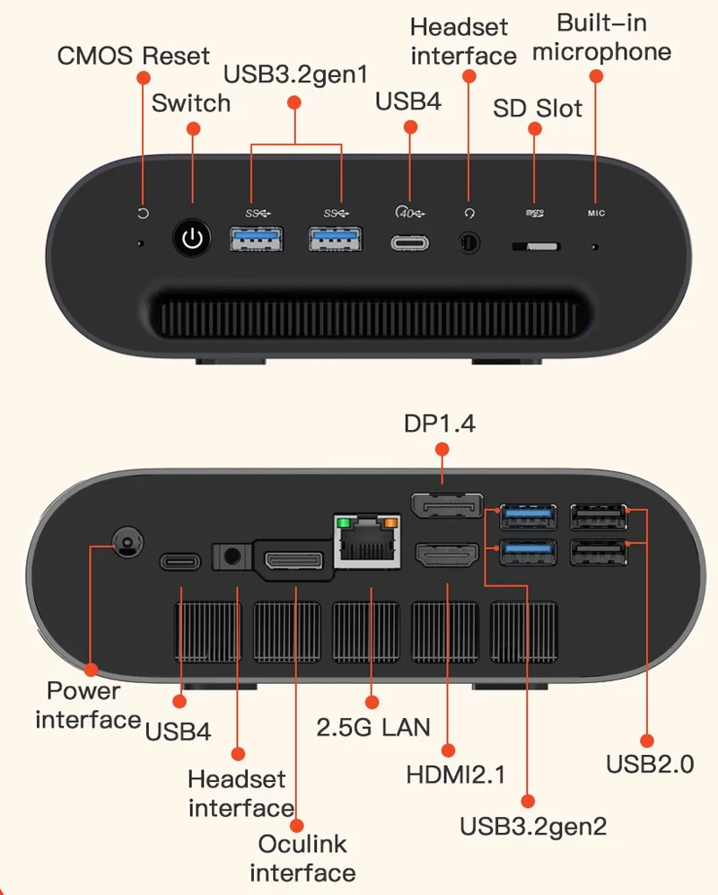 Imagem -04 - Mini Computador Ryzen para Jogos Desktop Amd ai Mini pc Htpc Hdmi dp 4.0 Ssd Nvme Desktop Ddr5 5600mhz 8845hs 8845hs