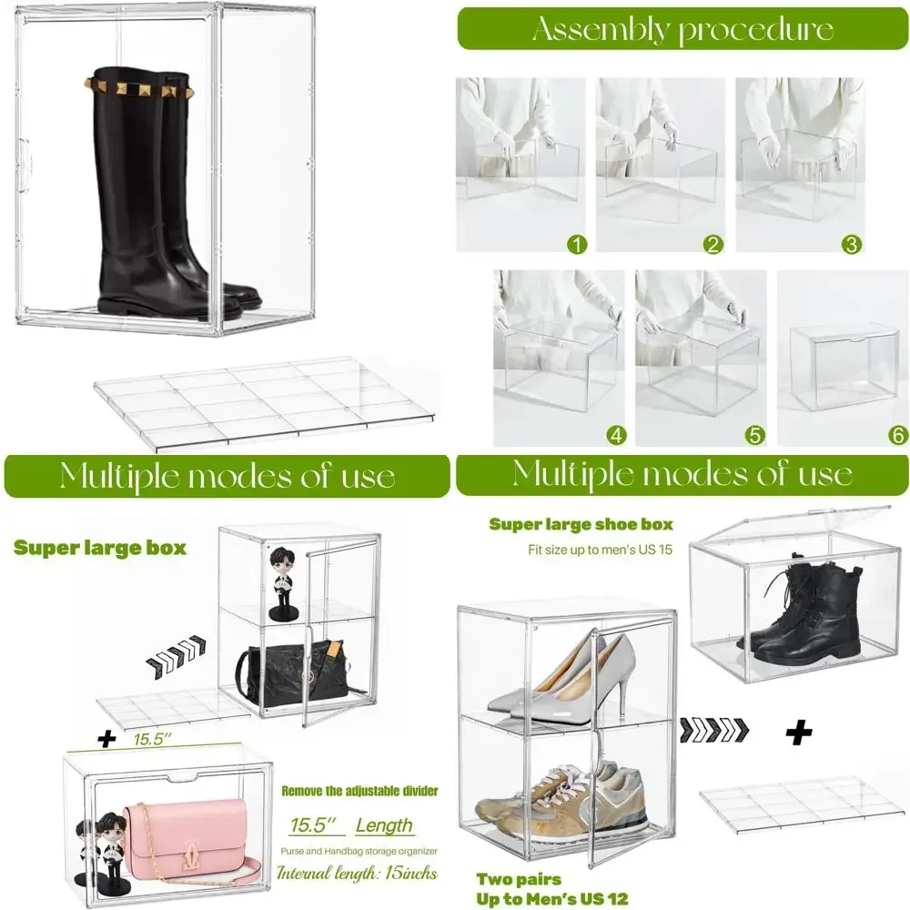 

Большая прозрачная акриловая витрина для хранения обуви с регулируемыми перегородками для организации обуви и обуви