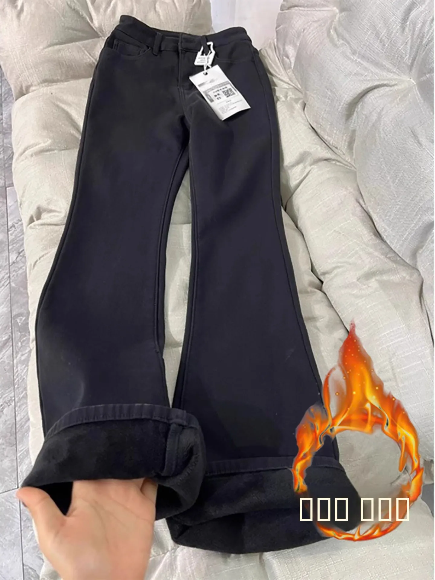 

Джинсы-брюки с высокой талией и подкладкой, женские, облегающие, удлиненные, осенне-зимние, черные, джинсовые, удобные, дышащие