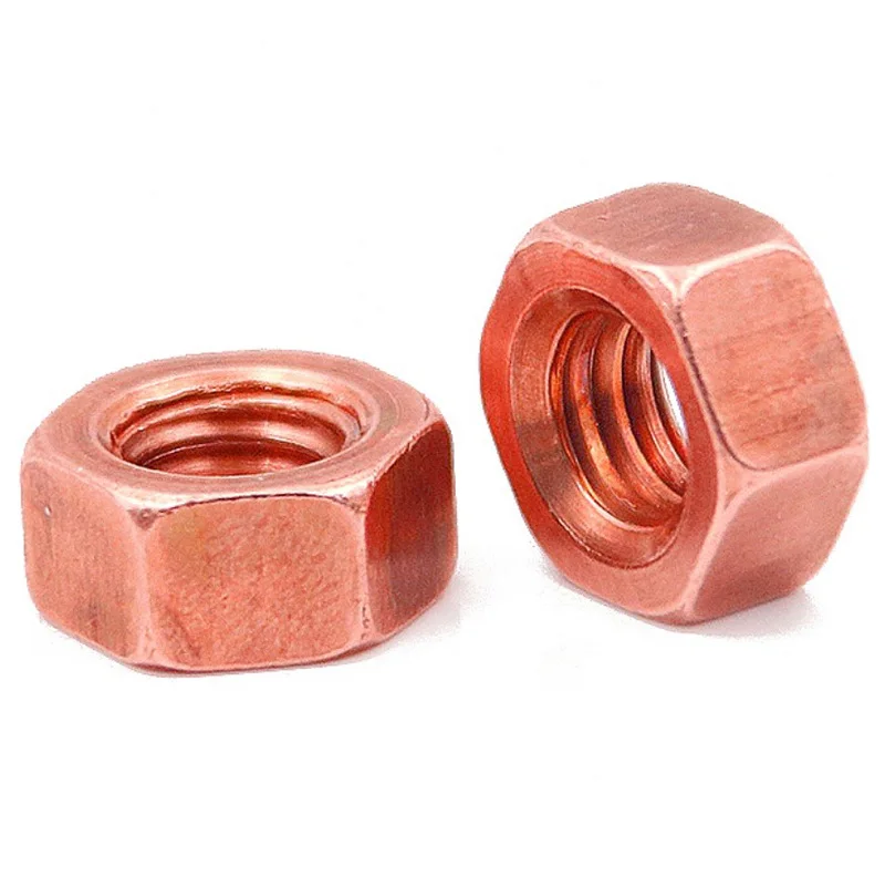 T2 Copper Hexagon Nut Red Copper Nut Conductive Nut Washer Locking Screw Cap Pure Copper Conduction M3 M4 M5 M6 M8 M10 M12 M16