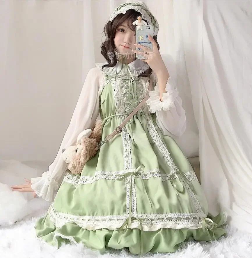 

Cos Loli JSK Shoulder-Strapes Lace Dress Lolita Japanese Mori Girl Cute Kawaii Retro Gothic Princess Tea Party Dress 2025