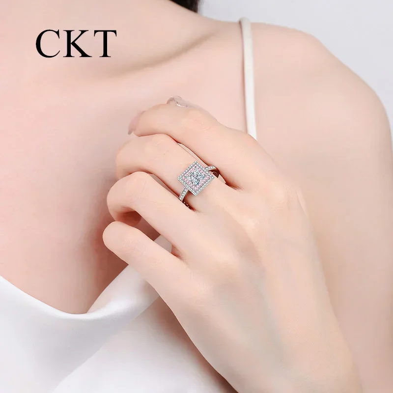 18K White Gold Platinum Pt950 1 Carat Sugar Moissanite Diamond Ring for Women Hot Sale Sweet Temperament Ring Fine Jewelry Gift