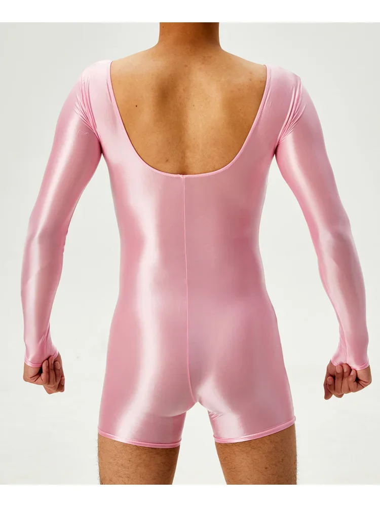 

Мужское боди с открытой спиной для йоги, формирующее белье с длинными рукавами, сексуальный купальник, масляный глянцевый карамельный цвет, тонкие прозрачные высокоэластичные колготки унисекс