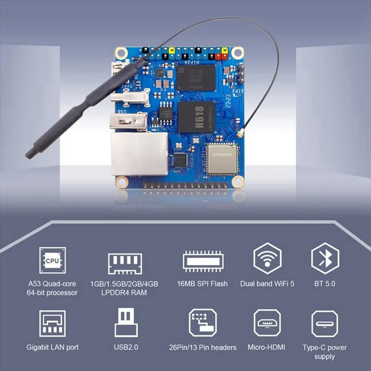 [ABDH] 2X for Orange Pi Zero 3 Development Board 2GB RAM H618 WiFi5+BT 5.0 Gigabit LAN for Android 12 Debian12 Ubuntu22.04