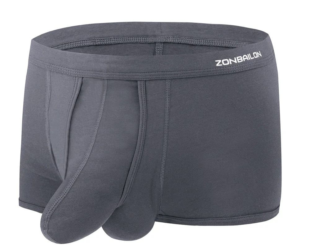 Jinshi Men's Dual Pouch Underwear Short Leg Bulge Boxer Briefs Separated Pouch Modal Trunks