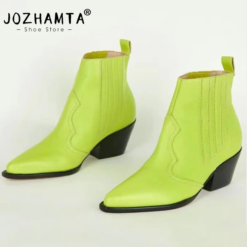 JOZHAMTA Size 34-46 Women Ankle Boots Genuine Leather Thick High Heels Shoes Woman Winter Fashion Western Boots Casual Cowgirl