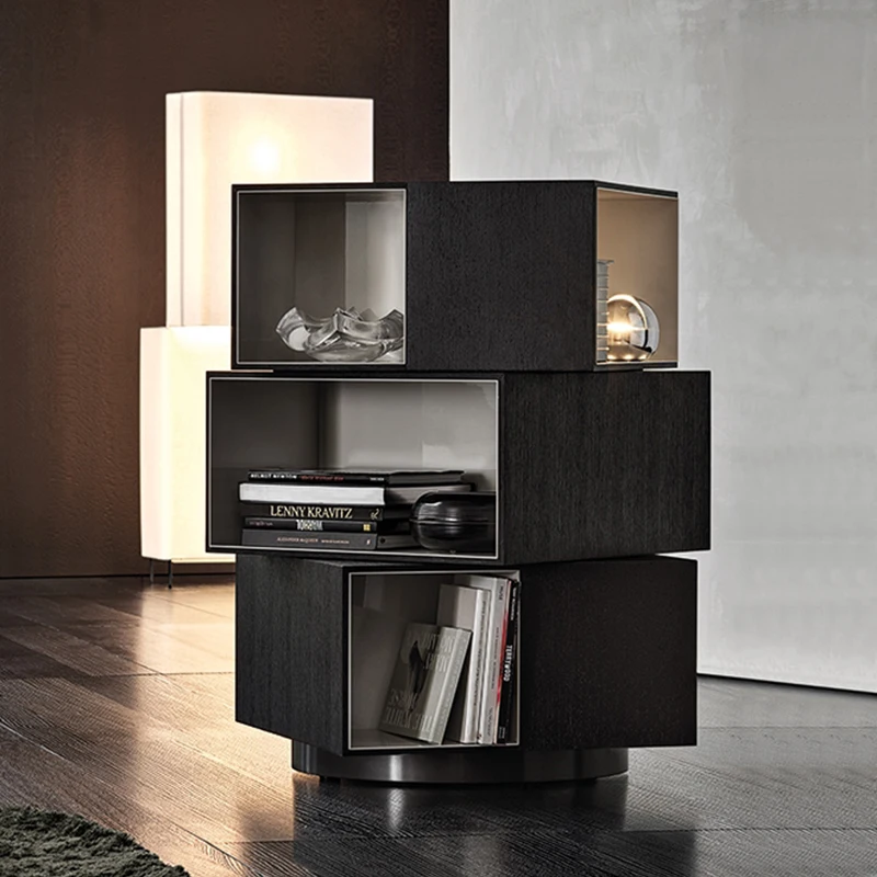 رف كتب فاخر خفيف على الطراز الإيطالي، خزانة كتب قابلة للدوران، رف أرضية صغير للشقة