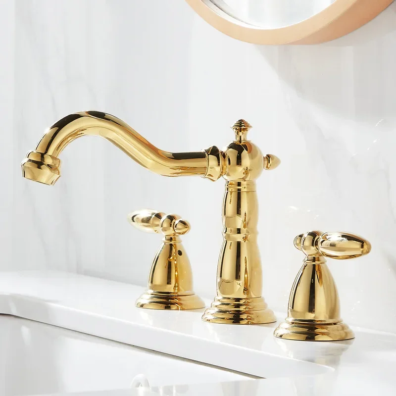 Black Solid Brass Bathroom Basin Faucet Mixers Taps Antique Kitchen Sink Faucet Dual Handles 3 holes Bathtub Faucet Gold