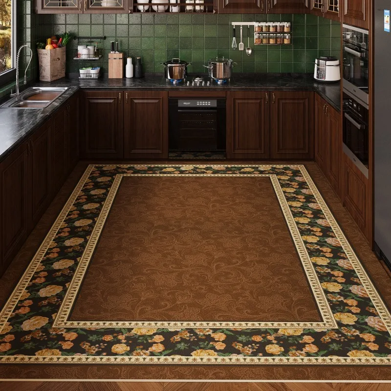 Rural Beautiful Prints PVC Leather Rug Waterproof Oil-proof Stain-resistant Kitchen Carpet Large Area Non-slip Floor Mats Tapis