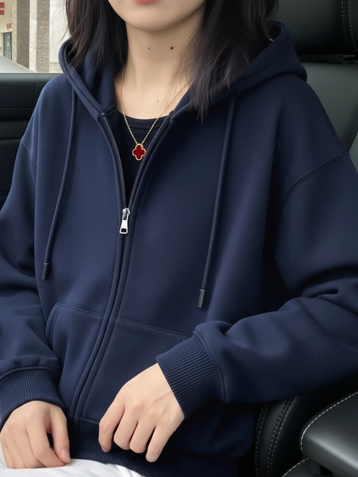 

Loose Fce Lined Zipper Hooded Cardigan Women's Winter Warm Top Blue Denim ort Sweatirt Korean Sle Long Sve