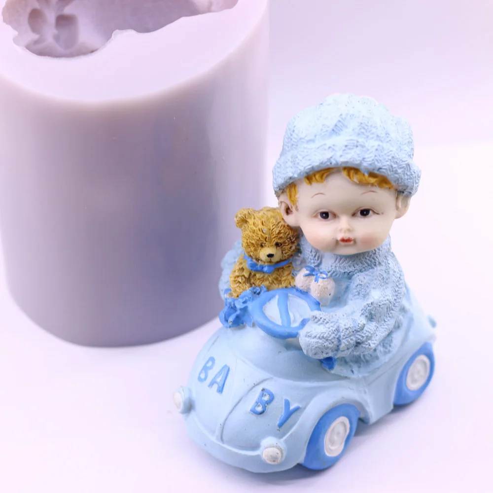 3D Car Doll Silicone Candle Mould Baby DIY Chocolate Candy Soap Making Mould Scented Wax Resin Polymer Clay Home Decor