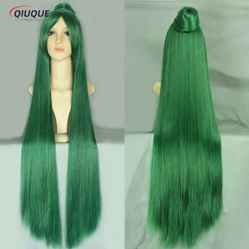 Anime Meiou Setsuna Wigs 100cm Long Green Sailor Pluto Heat Resistant Synthetic Hair Cosplay Wig + Wig Cap