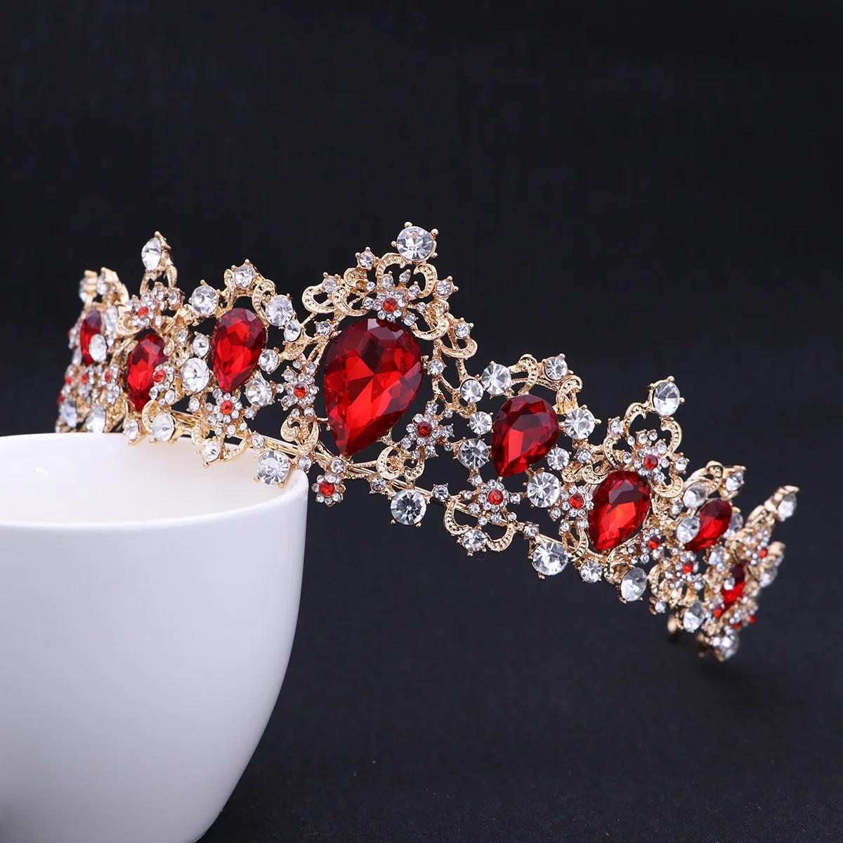 Royal Crystal Tiara Wedding Crown Headpieces Bridal Hair Accessories (Red) tiara crown for women wedding bridal tiara