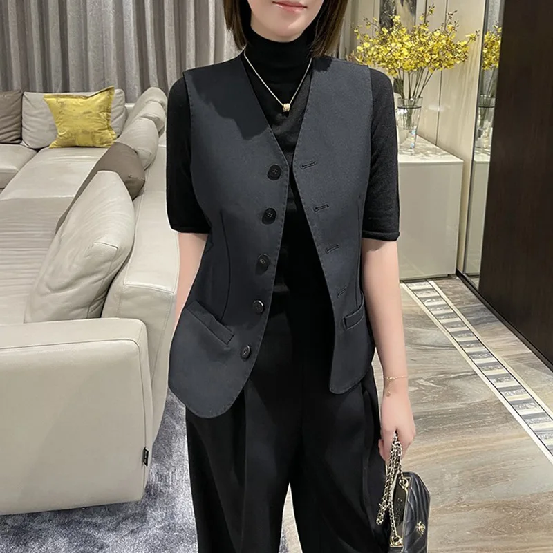 

2025 New Autumn Wool Vest Women Slim Fit Sleeveless Oxford Silk Lining Waistcoat