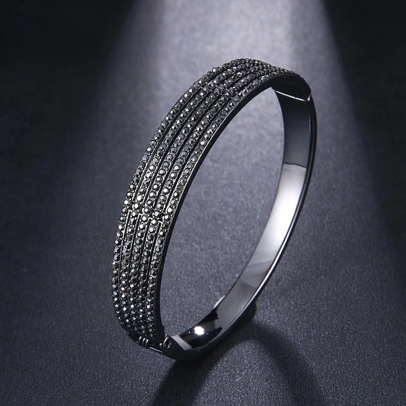

New Arrival CZ Zircon Stone Rose Gold color Gun Black Bangle Fashion Women Bracelet Jewelry Wedding Party
