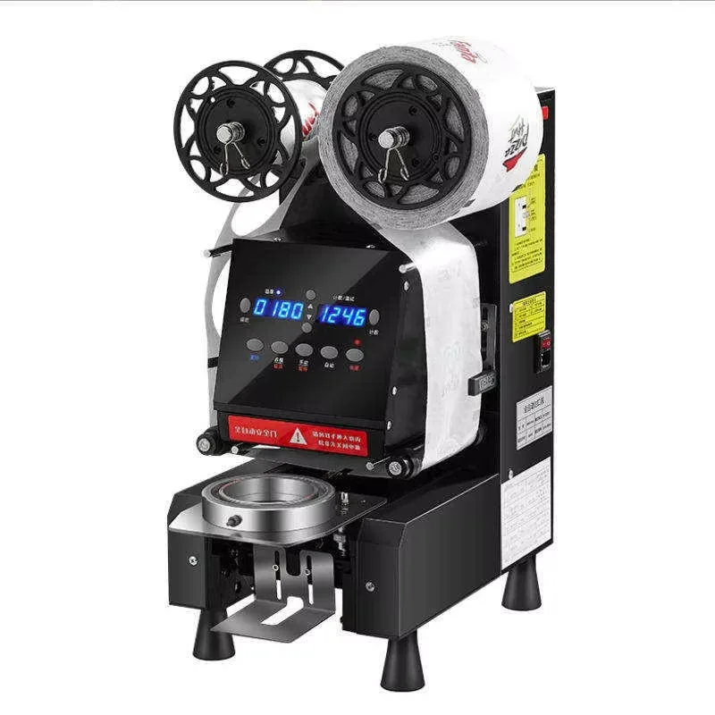 Máquina de sellado de lámina inteligente automática comercial para té de la leche, papel de leche de soja/botellas de vasos de plástico baratas, impulsado Manual