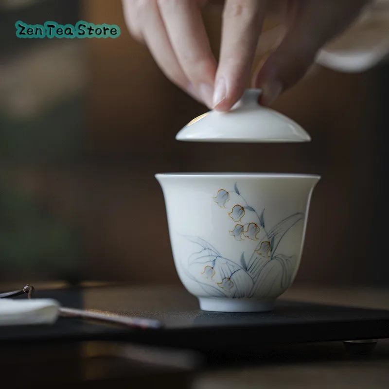 

Small Capacity Hand-painted Blue And White Thin Fetal Cover Bowl Household Jade Clay Kung Fu Tea Set Tea Bowl Underglaze Color